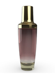 Red glass bottle, silver...