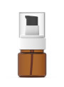 Round tea-colored pump bottle, white pump cap, clear cover, 40ml
