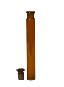 Brown glass tube (25ml,flat bottom, with glass stopper, no scale)