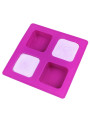 Mold: 4-cavity silicone soap mold, square shape.