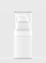 White pump bottle, round shape, white pump cap, clear cover, 15ml