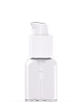 Clear pump bottle, round shape, white pump cap, clear cover, 50ml
