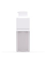 Two-layer pump bottle, opaque white, square shape, white pump cap, 15ml.