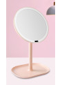 Round makeup mirror, LED, non-magnifying, automatic lights.