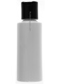 White plastic bottle, tall round shape, black flip cap, 100ml