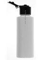 White plastic bottle, tall round, flip cap, black, 100ml