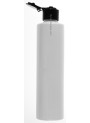 White plastic bottle, tall round shape, black flip cap, 200ml