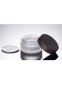 Glass cream jar, opaque white, wood pattern lid, 50g