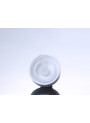 Round tea-colored pump bottle, white pump cap, clear cover, 100ml