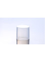 Round tea-colored pump bottle, white pump cap, clear cover, 100ml