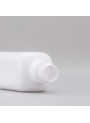 White plastic bottle, square shape, white pump cap, matte silver neck, 200ml