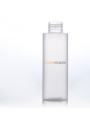 Opaque white pump bottle, round shape, black pump cap, clear cover, 100ml