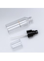 Clear spray bottle, round shape, black cap, clear cover, 250ml