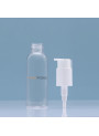 Clear bottle, round shape, white pump cap, 100ml